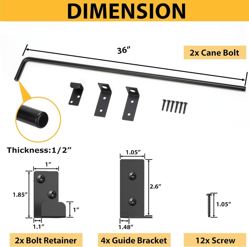 URDOGSL Store 36" Heavy Duty Cane Bolts for Gates with Upgraded Square Hardware Gate Drop Rod with Black Finish for Wood PVC Vinyl Fences Gates, Double Doors-2 Pack - Image 2